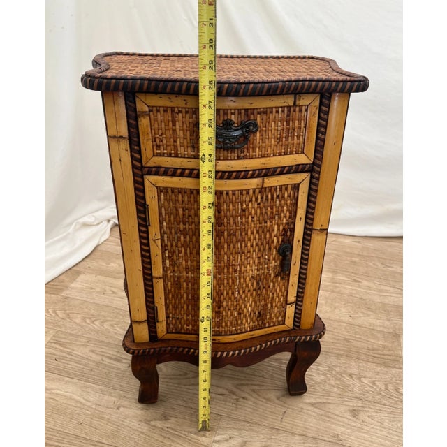 1960s Mid Century Nightstand Cabinet With Drawer Wicker and Bamboo Petite Size For Sale - Image 11 of 14