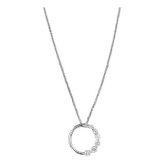 0.54ctw Diamond Circle Pendant Necklace 18k White Gold Curb Chain For Sale