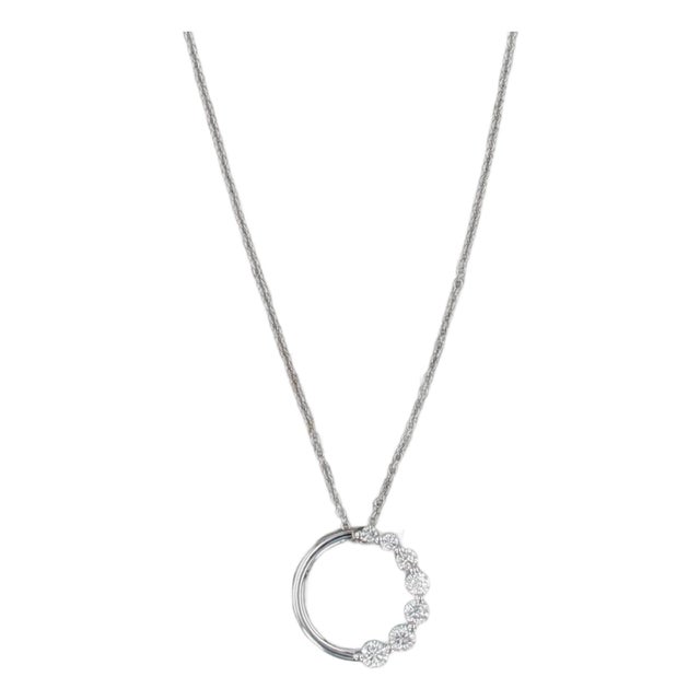0.54ctw Diamond Circle Pendant Necklace 18k White Gold Curb Chain For Sale
