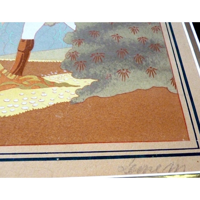 1920s Art Deco Garden Couple Pochoir by Mario Leone 16" X 20" Matted For Sale - Image 4 of 7