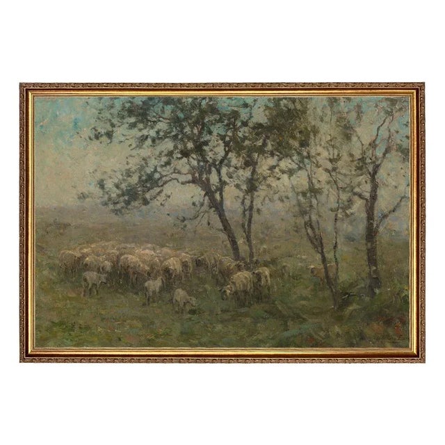 Not Yet Made - Made To Order Flock of Sheep Landscape Print on Canvas in Thin Gold Frame- a 20" X 30" Print, Framed to 22" X 32" For Sale - Image 5 of 5