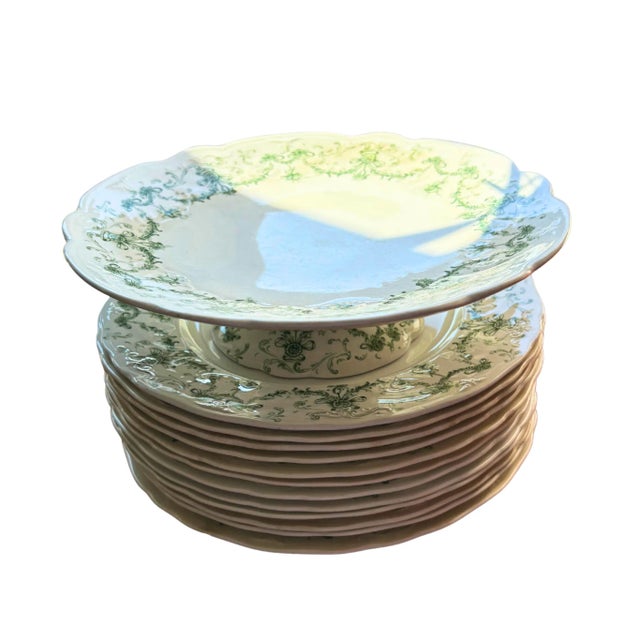English Earthenware Lafayette Dinner Service with Green Ribbon and Floral Garlands from Ridgways, 1890, Set of 26 For Sale - Image 3 of 11