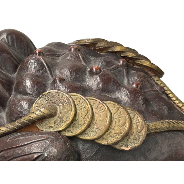 Vintage Chinese Brown Metal Toad Frog Coins FengShui Figures For Sale - Image 12 of 16