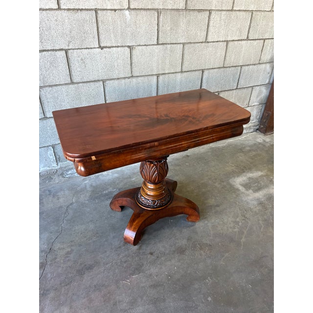 American 19th Century American Empire Figured Mahogany Folding Console Table / Game Table For Sale - Image 3 of 12