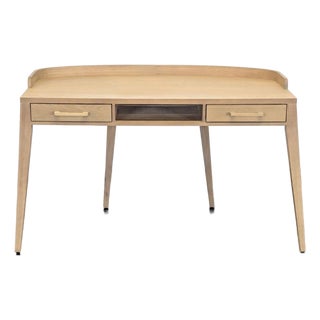 Four Hands Armstrong Modern Light Wood Desk With Two Drawers and Raised Back Edge For Sale