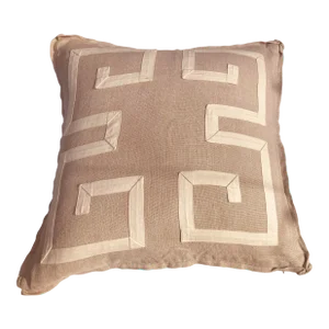 Ryan Studio Linen Decorative Pillow with Greek Key Ribbon Detail