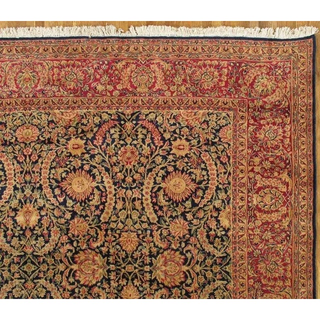 Textile Antique Kerman Carpet, Persian Handmade Oriental Rug, Red and Blue, Allover For Sale - Image 7 of 13