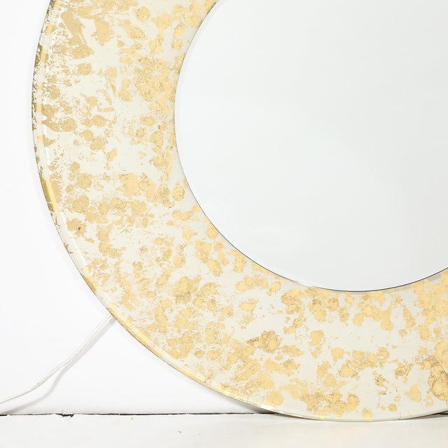 Mid-Century Modernist Round 24 Karat Gold Leaf Illuminated Murano Glass Mirror For Sale - Image 9 of 12