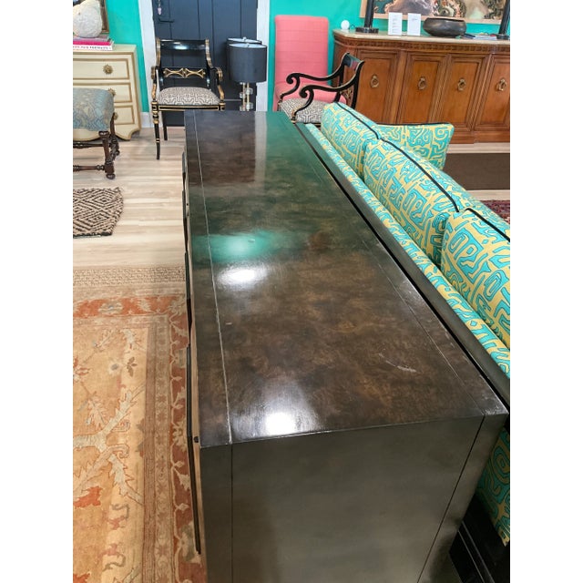 Coffee 1960s Vintage William Doezema Burled Amboyna Wood and Brass Mastercraft Credenza For Sale - Image 8 of 11