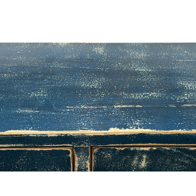 53" Distressed Dark Ink-Blue Drawers Narrow Console Credenza Table For Sale - Image 11 of 14