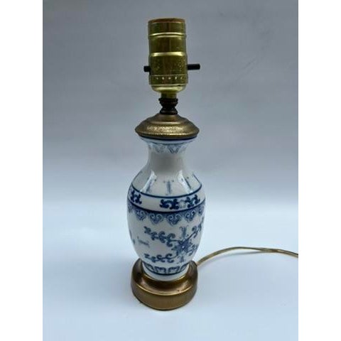 Early 20th Century Small Antique Blue and White Chinese Porcelain Lamp For Sale - Image 5 of 9