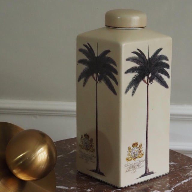 Black Ceramic Jar with Lid and Botanical Palm Motif in the style of Georgian Printmaking For Sale - Image 8 of 9