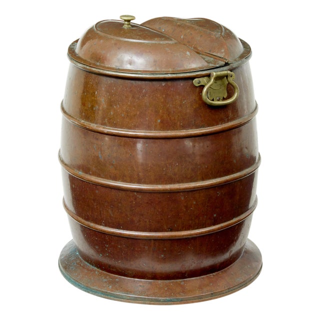 19th Century Swedish Copper and Brass Water Barrel, 1880s For Sale