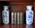 Late 20th Century Large Vintage Botanical Chinoiserie Blue and White Hexagonal Vases - A Pair For Sale - Image 5 of 10