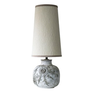 Vaullaris White Lamp with Floral Relief by R. Houben, 1970 For Sale