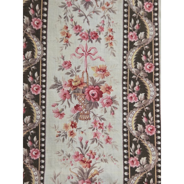 Pink Antique 1920s French Cotton Curtain Panel, Pink and Brown Stripe With Florals For Sale - Image 8 of 15