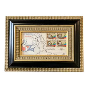 Contemporary Original Judy Henn Abstract Ink Drawing/Collage “First Day in the Clouds” Framed