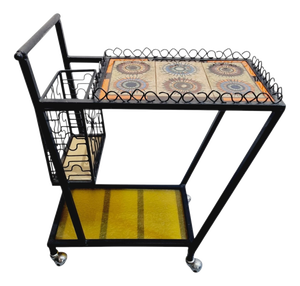 Vintage Mid-Century Wrought Iron Bar Cart with Ceramic Tile Top, 1960s