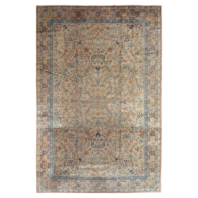 Antique Indian Amritsar Handmade Oriental Rug, Blue, Taupe Creams Allover Design For Sale - Image 18 of 18