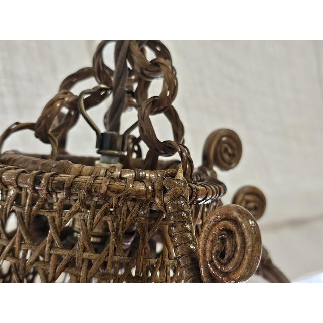 Italian Peacock Style Rattan Pendant Light, 1960s For Sale - Image 11 of 13