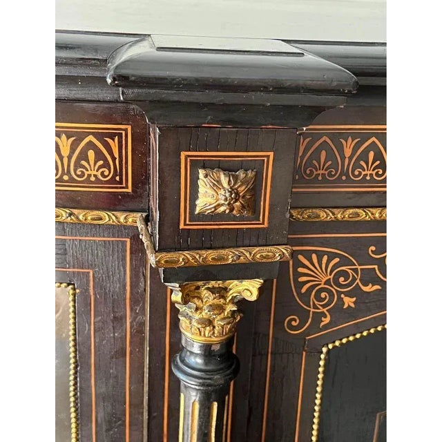 Wood Antique Victorian Style Partial Ebonized Inlaid Wood Side Cabinet For Sale - Image 7 of 12