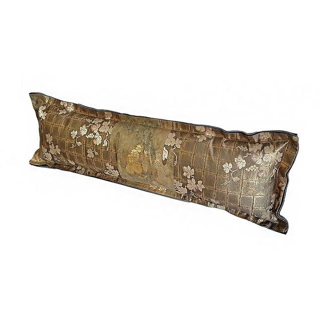 2020s Japanese Silk Bolster Pillow, Gold Brocade, 1920s Obi For Sale - Image 5 of 15