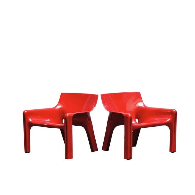 1970s Set of Red Vicario Chairs by Vico Magistretti for Artemide, Italy, 1970s For Sale - Image 5 of 8