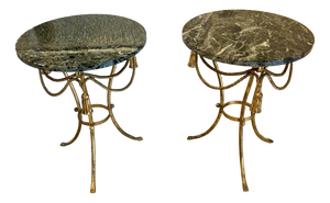 Antique Italian Gilt Metal and Verde Marble Tassel Side Tables, 1920, Set of 2