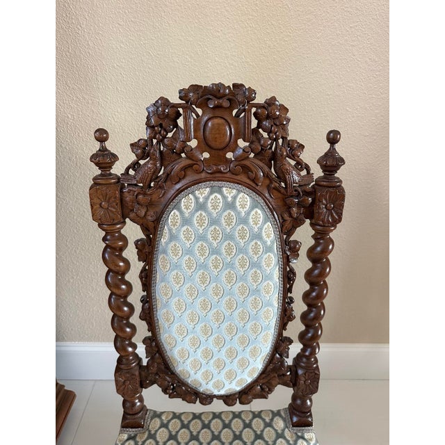 Circa 1860 French Louis XIII Hunting Style Carved Oak Chairs, Set of 4 For Sale - Image 4 of 14