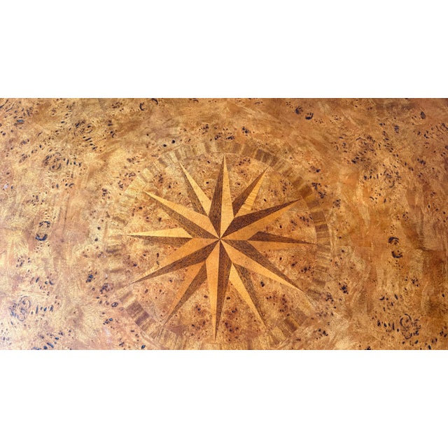 Theodore Alexander 48” Burl Walnut Compass Rose Center Dining Table For Sale - Image 13 of 14