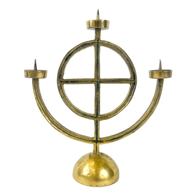 Vintage Brutalist German Brass Candleholder, 1970s For Sale