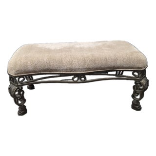 1980s Vintage Baroque Wrought Iron Upholstered Bench With Paw Feet For Sale