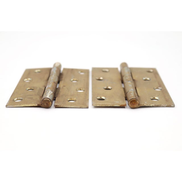 Traditional Pair of Vintage 3 X 4 In. Brass Plated Steel Cabinet Door Hinges For Sale - Image 3 of 4