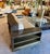 Leather & Dark Wood Sofa With Built-in Shelving For Sale - Image 4 of 6
