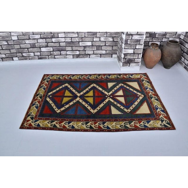 Black Colourful Vintage Wool Carpet For Sale - Image 8 of 10