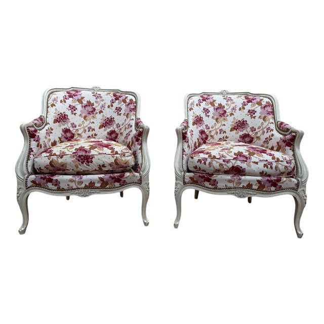 Louis XV Style Bergère Armchairs, Set of 2 For Sale