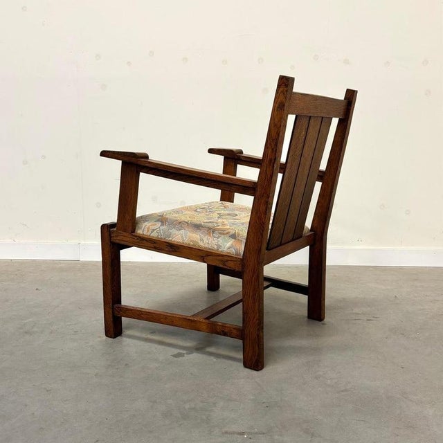 Brown Dutch Hague School Art Deco Oak Armchair, 1920s For Sale - Image 8 of 16
