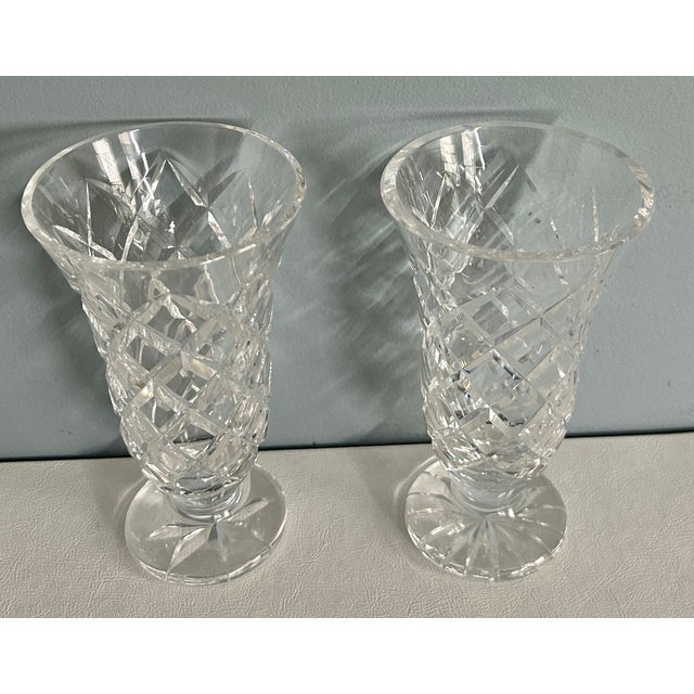 1980s Vtg. Waterford Pair of Crystal Footed Kinsale 7" Bud Flower Vase For Sale - Image 5 of 11