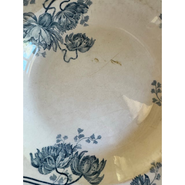 1900 - 1909 Antique Sarreguemines U&c "Royat" Blue Transferware Soup Plate - French Ironstone For Sale - Image 5 of 5