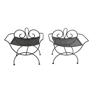 1940s Salterini Style Wrought Iron Benches, Black, American Classical, A Pair For Sale