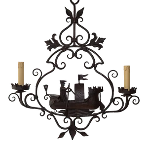 Nautical Boat Ship Chandelier Wrought Iron Venetian Cocca Anseatica, Circa 1900