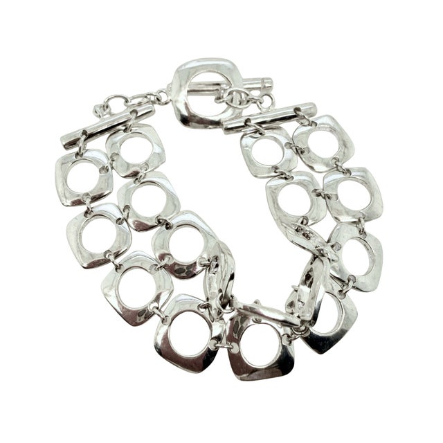 Abstract Late 20th Century Tiffany & Co. Sterling Silver Double Cushion Link Modernist Bracelet For Sale - Image 3 of 7