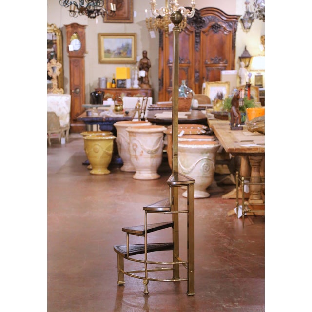 Early 20th Century English Edwardian Four-Step Brass and Leather Library Steps For Sale - Image 13 of 15