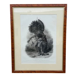 Mid 9th Century “Pehriška-Ruhpa” Native American Portrait Lithograph by Karl Bodmer in Burlwood Frame For Sale