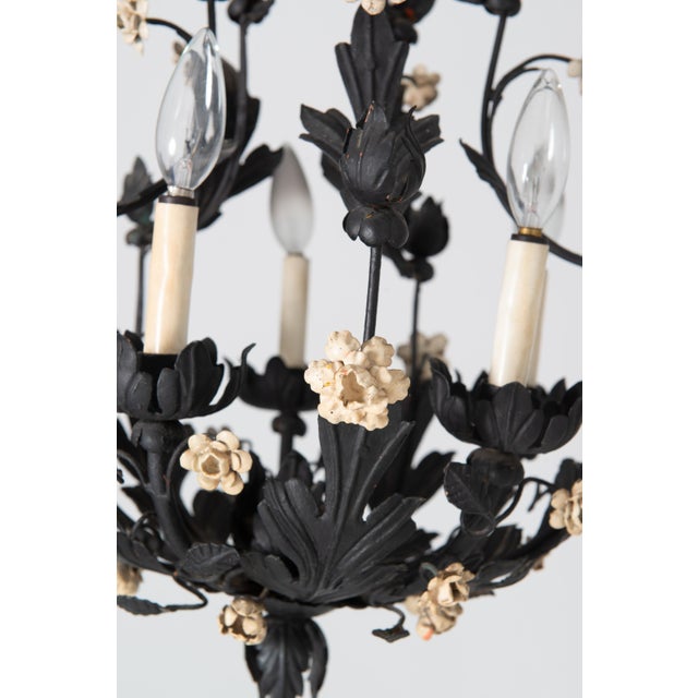 1950s Hollywood Regency Style Italian Black Metal Floral Chandeliers - a Pair For Sale - Image 11 of 18