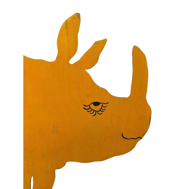 Folk Art Vintage Hand-Painted Wooden Rhinoceros Lawn Sign / Folk Art Yard Stake For Sale - Image 3 of 10