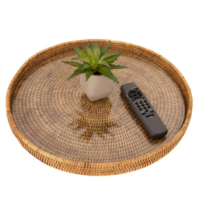 Our round rattan serving and ottoman trays with glass inserts will instantly add a gorgeous touch to any room of your...