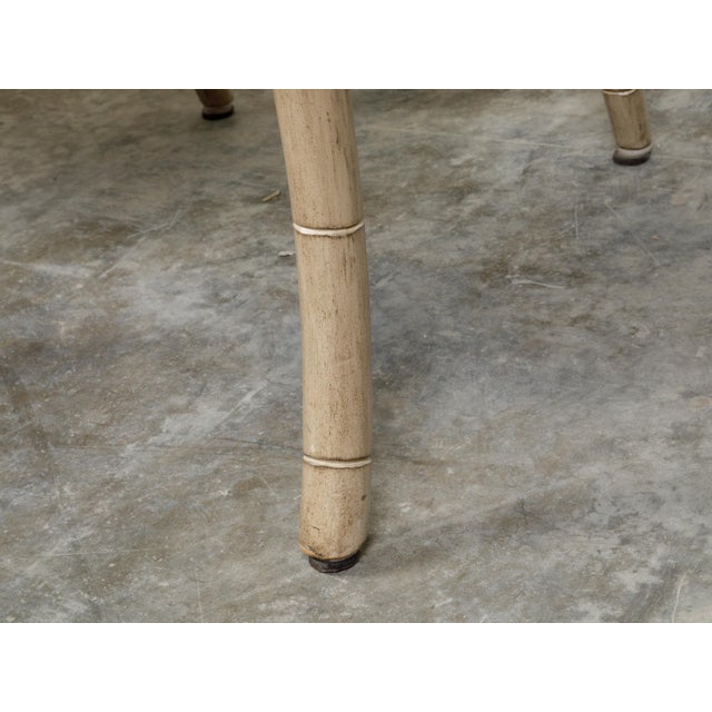 Pair of Midcentury Faux Bamboo Side Chairs with Saber Legs and New Upholstery For Sale - Image 10 of 11