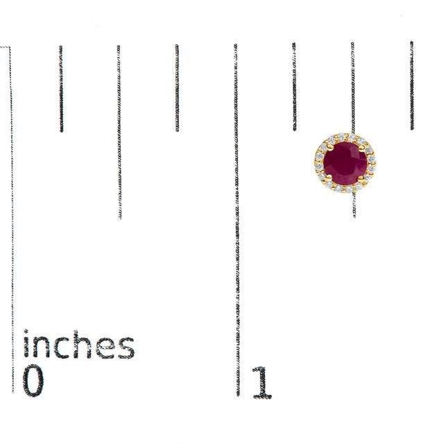 Early 21st Century 10K Yellow Gold Red Ruby and 1/6 Cttw Diamond Halo Stud Earring For Sale - Image 5 of 5