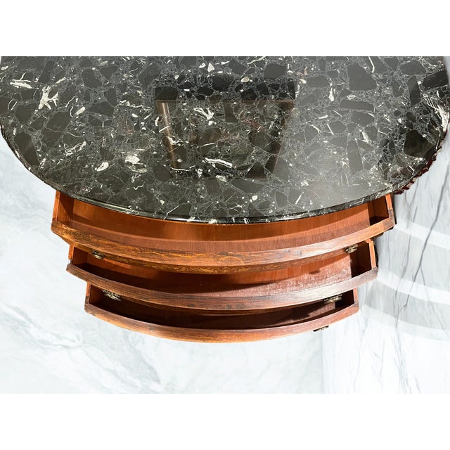 Mid 20th Century Marble Top Three Drawer Floral Motif Commode For Sale - Image 4 of 11